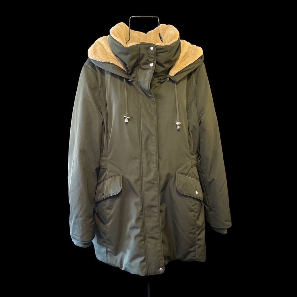 Zara TRF Olive Green Parka with Tan Lining